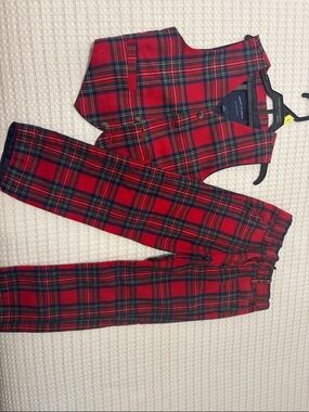 Janie and Jack Red Plaid Vest and Pants Matching Set